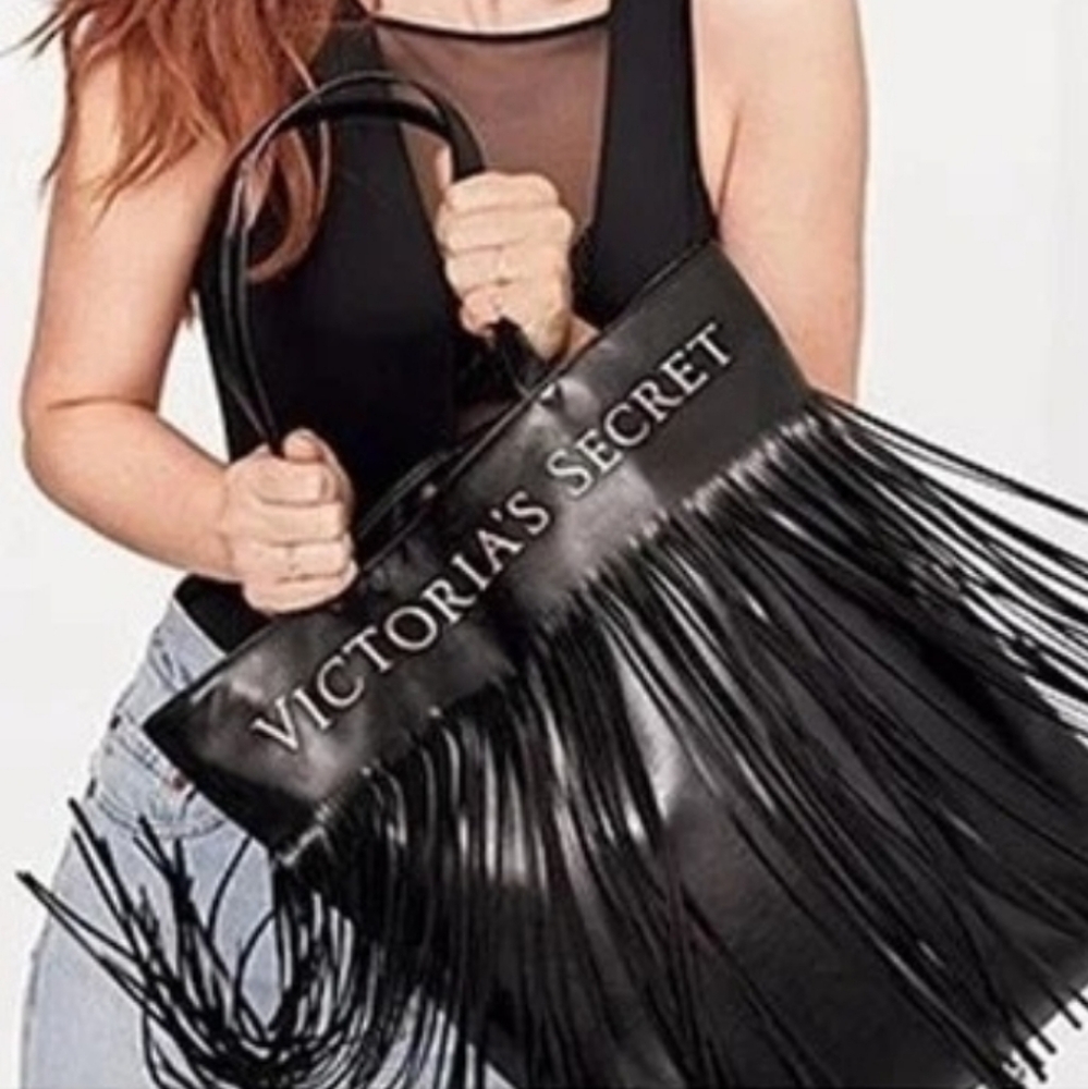 Victoria’s Secret Black Fringe Tote | NWT | 2018 Edition | Magnetic Snap
